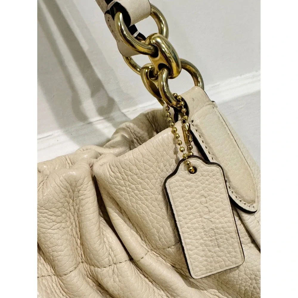 Coach C7454 Pebbled Leather Shoulder Hobo Bag Chalk Ivory Gold Hardware Hangtag